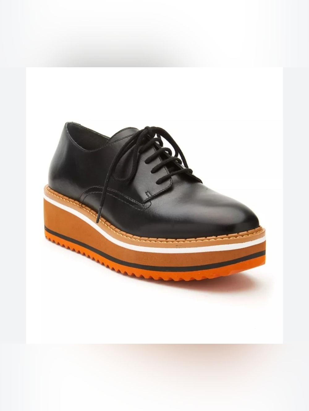 Matisse Vega Black Leather Lace-Up Platform Oxford with Orange Trim